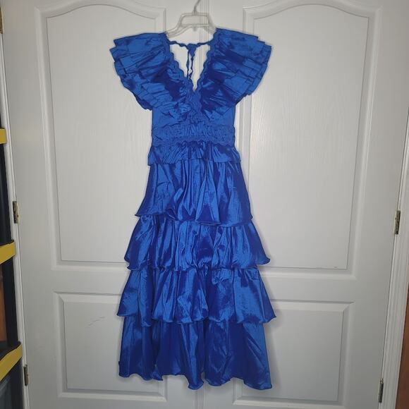NEW Flamenco Tango BLUE Multi Tiered Dress youth large DANCE Fiesta Formal - Picture 2 of 9